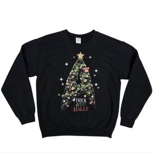 Star Trek The Halls Christmas Sweatshirt Graphic Pullover Black Medium Crewneck
